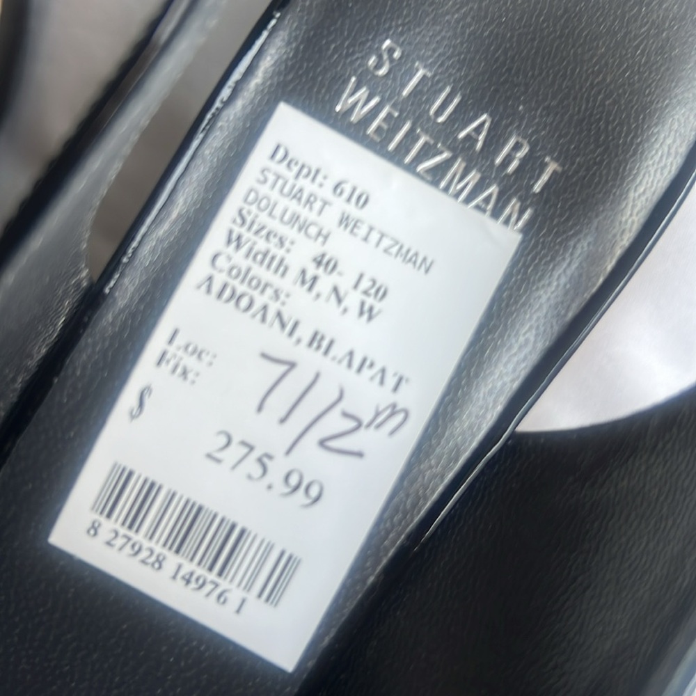 Stuart Weitzman NWT 7.5m Black Patent and Woven Wedges - Picture 9 of 14